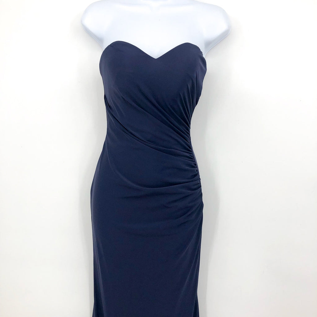 LA FEMME Strapless Sweetheart Long Dress Size 0 Navy Blue 30502 Mermaid Gown NWT