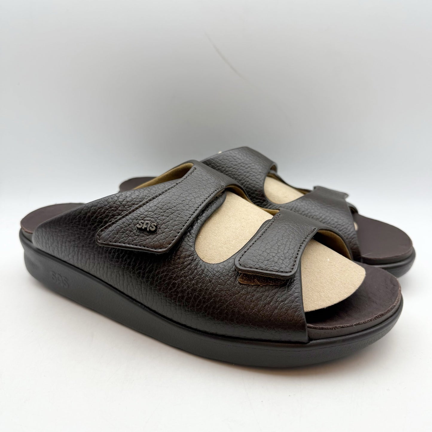 SAS Mens Encore Slide Sandals US 9.5 Wide Dark Brown Leather Comfort NWOB