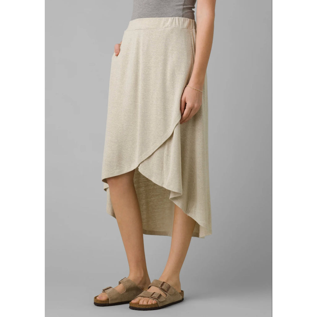 PRANA Women's Tidal Wave Midi Skirt XL Sand Beige High Low Knit NWT