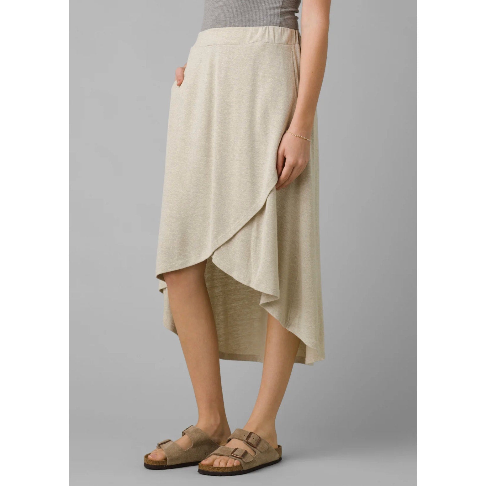 PRANA Women's Tidal Wave Midi Skirt XL Sand Beige High Low Knit NWT