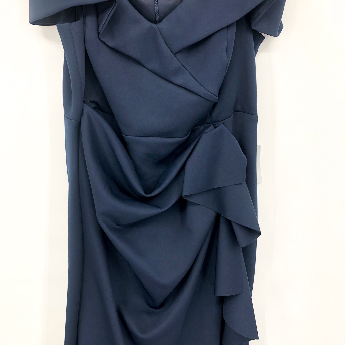 XSCAPE Patti Long Off the Shoulder Scuba Crepe Dress 22W Blue Midnight NWT