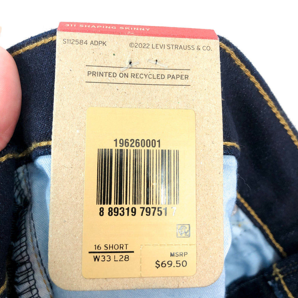 LEVI'S Women's 311 Shaping Skinny Jeans 33x28 US 16 Blue Darkest Sky NWT 1962600