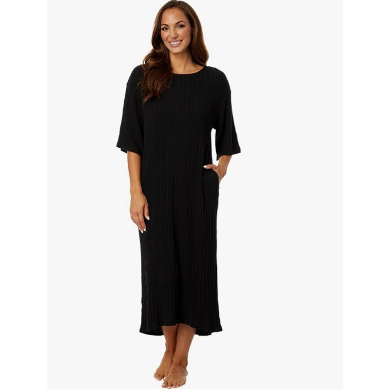 SKIN Women's Pima Robin Caftan Size 3 Large Black Cotton Rib Loungewear NWT