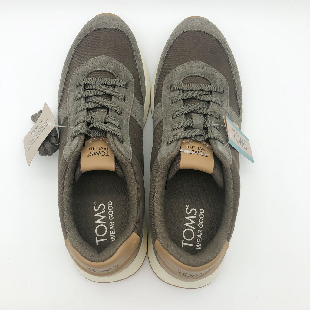 Toms Mens TRVL LITE Retro Runner Casual Sneakers Size 14 Olive Green Suede NIB