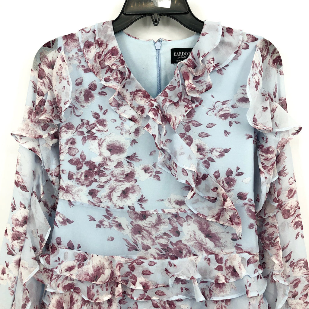 BARDOT JUNIOR Girl's Lianna Floral Frill Dress Size 16 Sky Blue Long Sleeve NWT