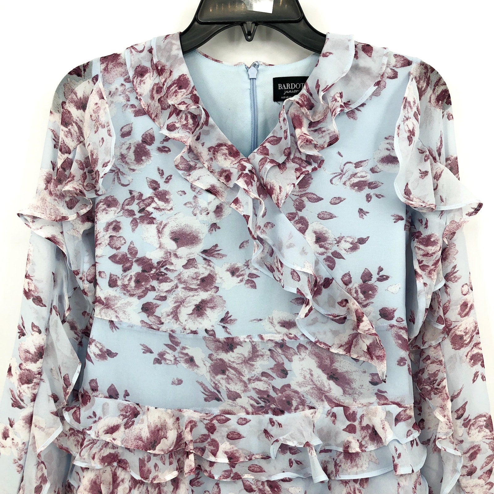 BARDOT JUNIOR Girl's Lianna Floral Frill Dress Size 16 Sky Blue Long Sleeve NWT