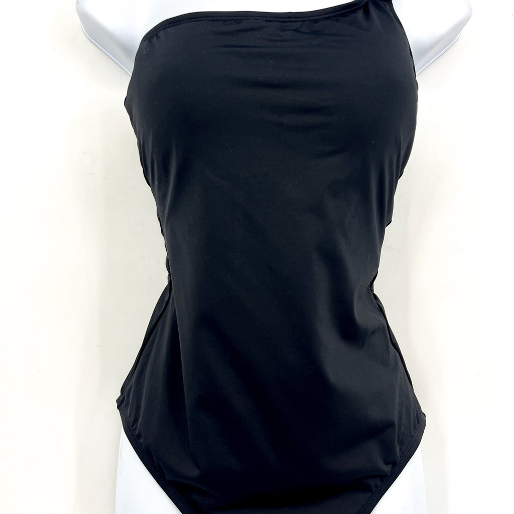 LA BLANCA Island Goddess One Piece Swimsuit Size 10 Black Lace Back NWOT