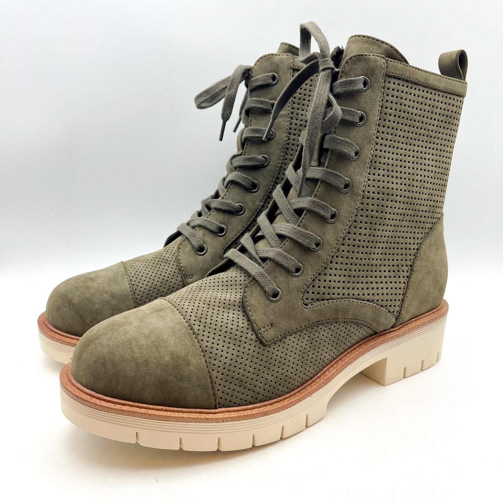 MIA Womens Havenn Kashton Lace Up Combat Boots Size 6.5 Green Vegan Suede NWOB
