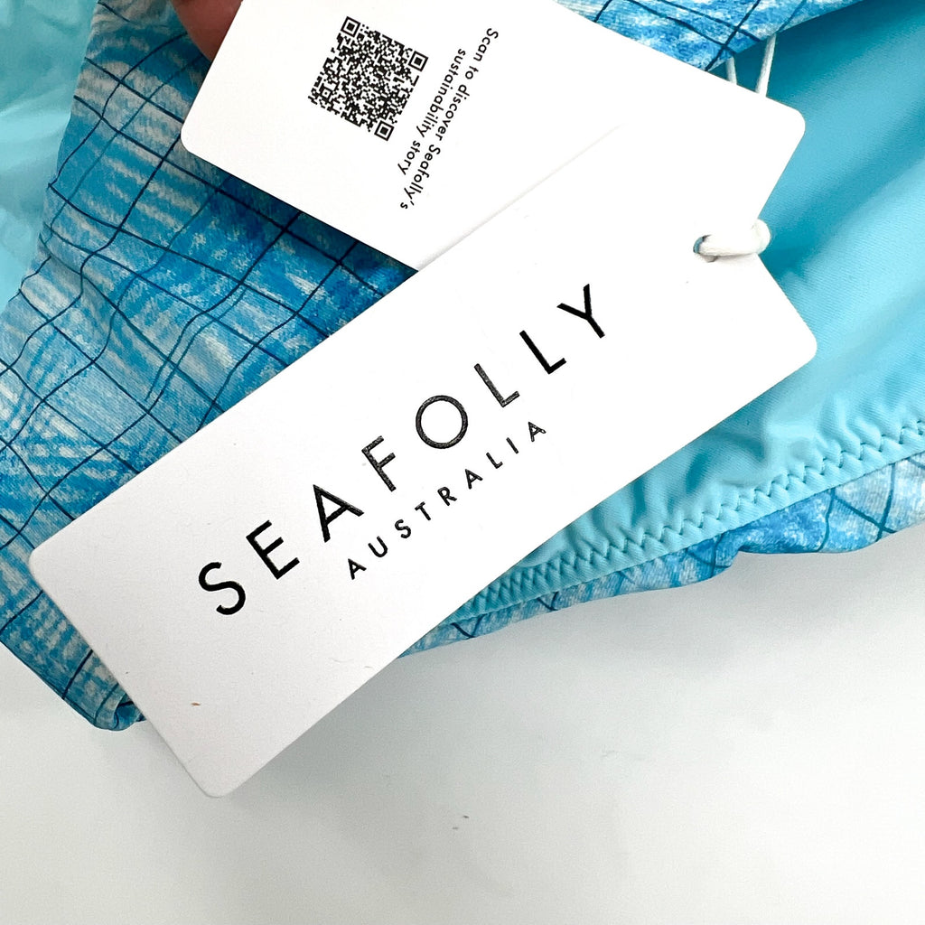 SEAFOLLY Womens Sunset Bikini Bottom Size 8 Turquoise Print High Waist Pant NWT