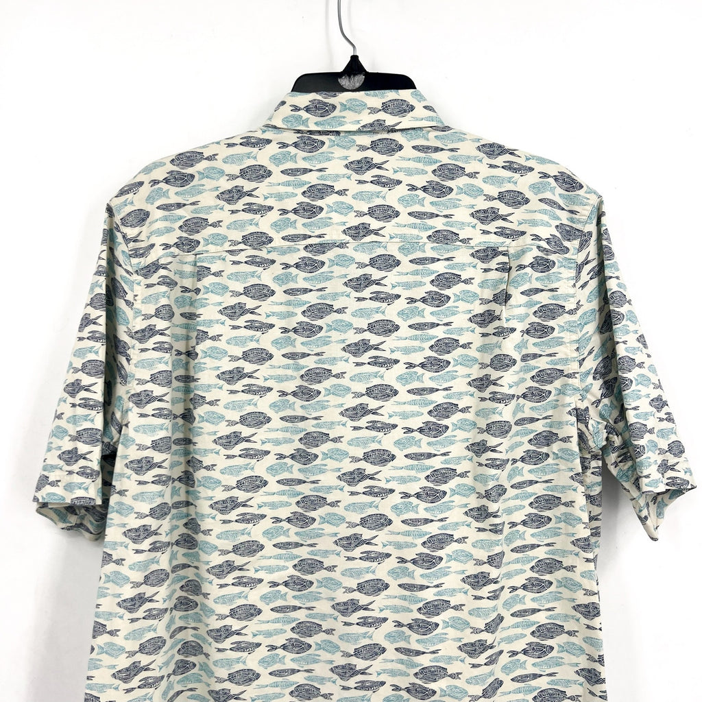 L.L. BEAN Mens Short-Sleeve Tropics Print Shirt Small White Blue Cotton NWT