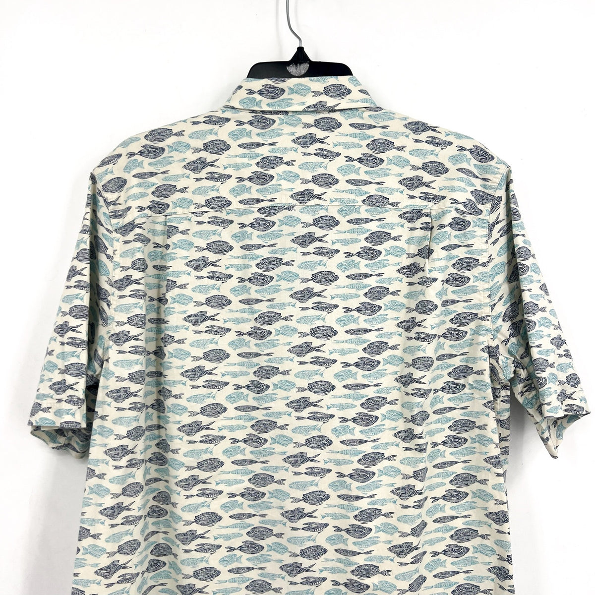 L.L. BEAN Mens Short-Sleeve Tropics Print Shirt Small White Blue Cotton NWT