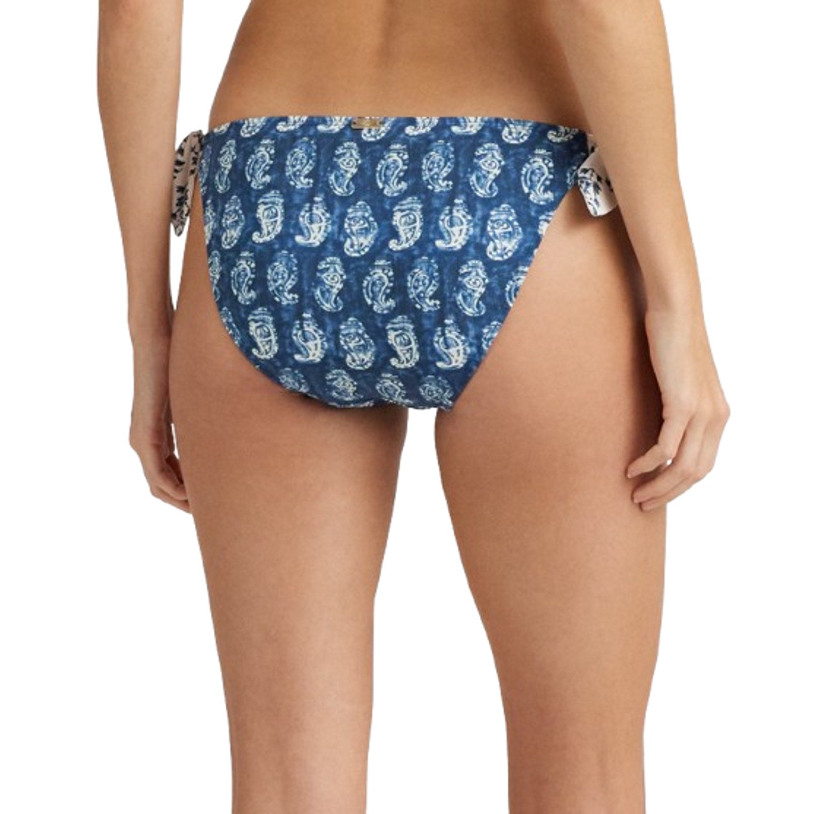 LAUREN RALPH LAUREN Hipster Bikini Bottom Size 14 Blue Print Side-Tie NWT