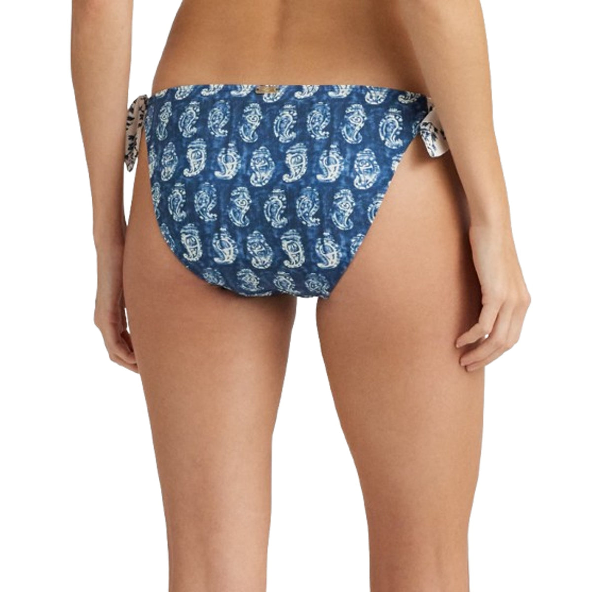 LAUREN RALPH LAUREN Hipster Bikini Bottom Size 14 Blue Print Side-Tie NWT
