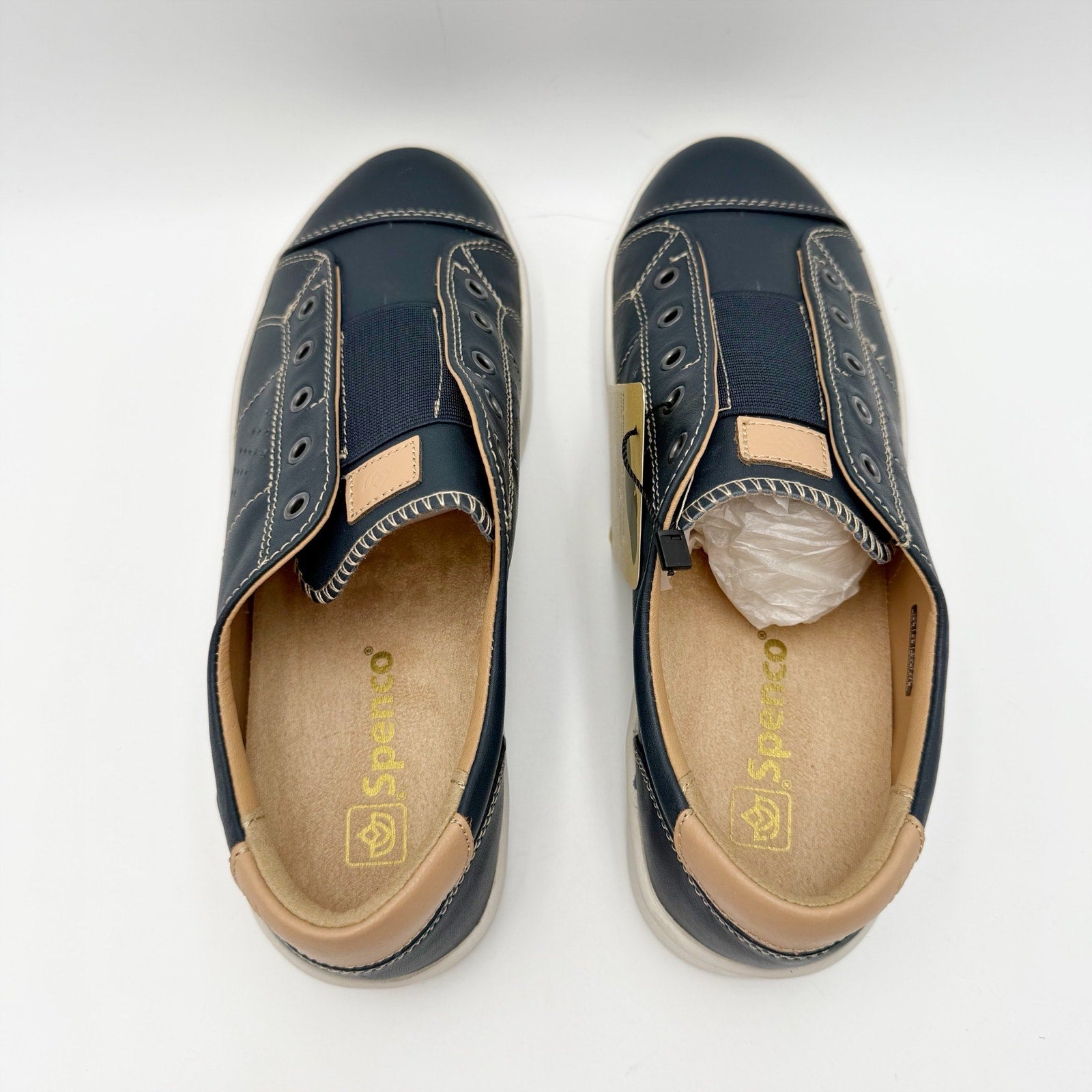 Spenco Womens Malibu Lux Casual Sneakers Size 10 Ink Blue Leather Slip On NIB