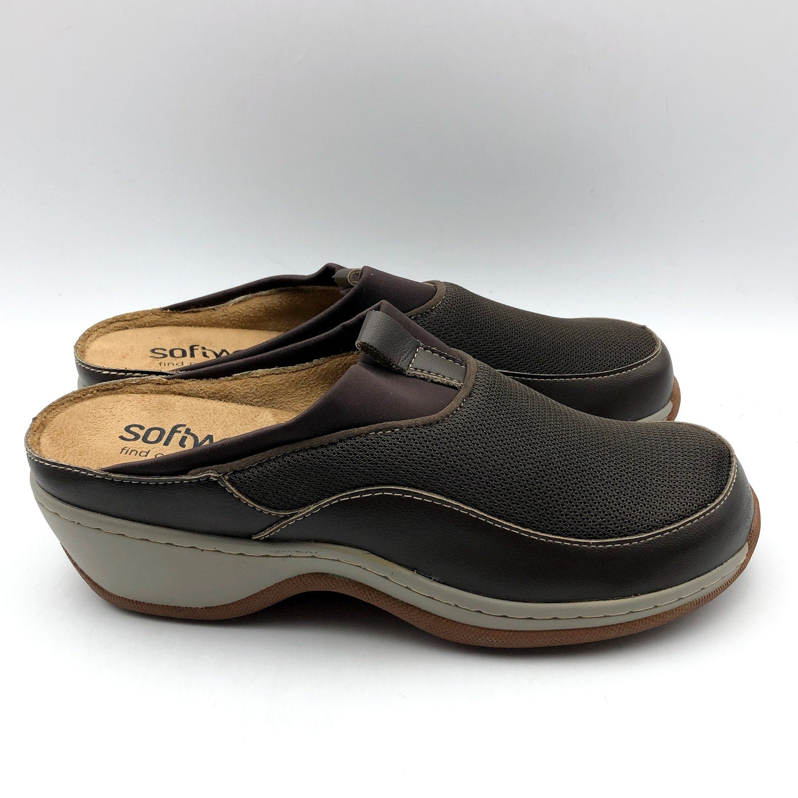 Softwalk Womens Aberdeen Mule Clogs SIZE 7 M EU 37 Dark Brown Leather NIB