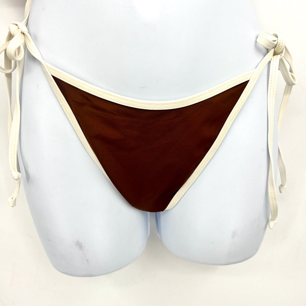 L*SPACE Women's Levy Bitsy String Bikini Bottoms Medium Coffee Brown Cream NWT