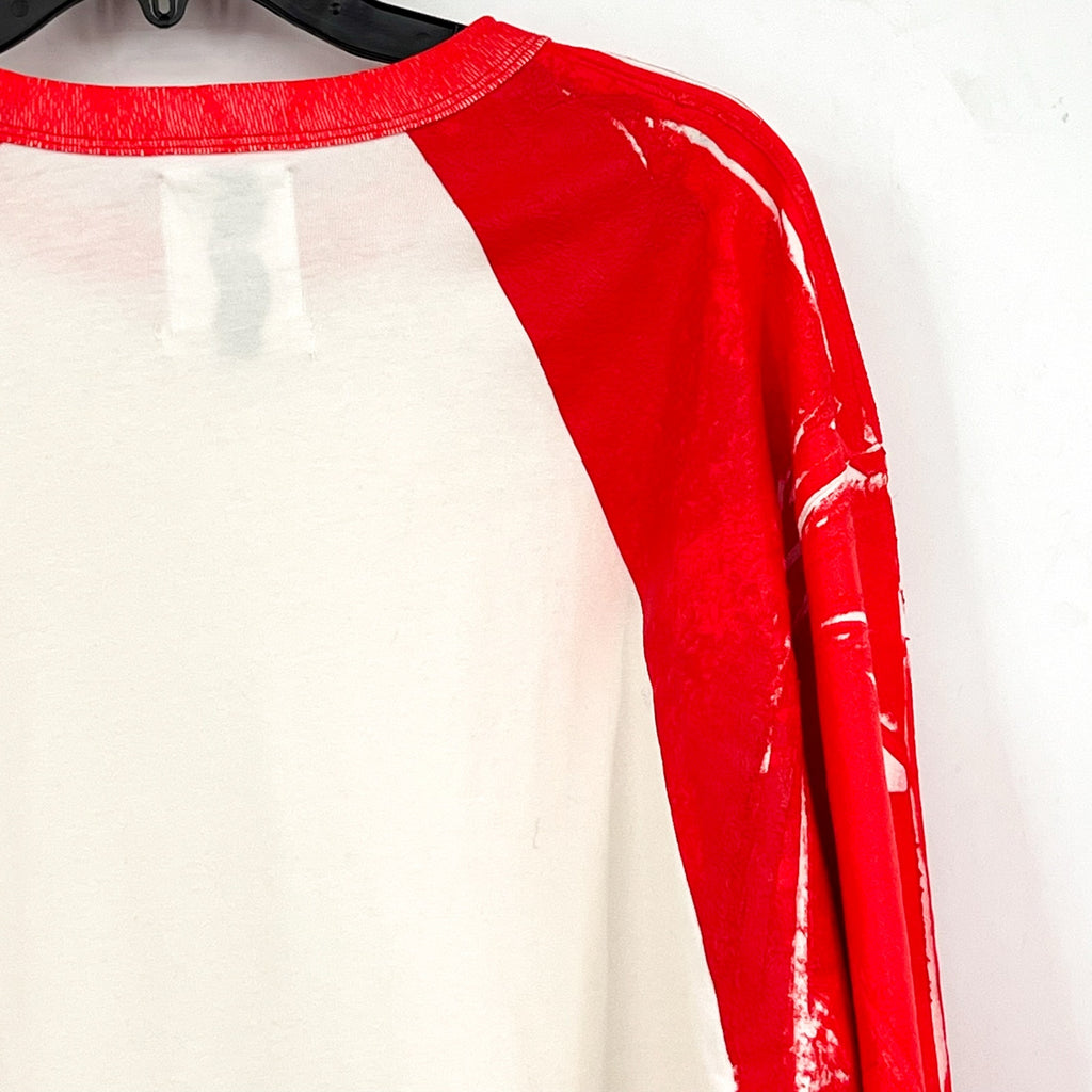 BTFL Men's Crewneck Baseball T-Shirt with Vinyl Sleeves Large White/Red NWOT