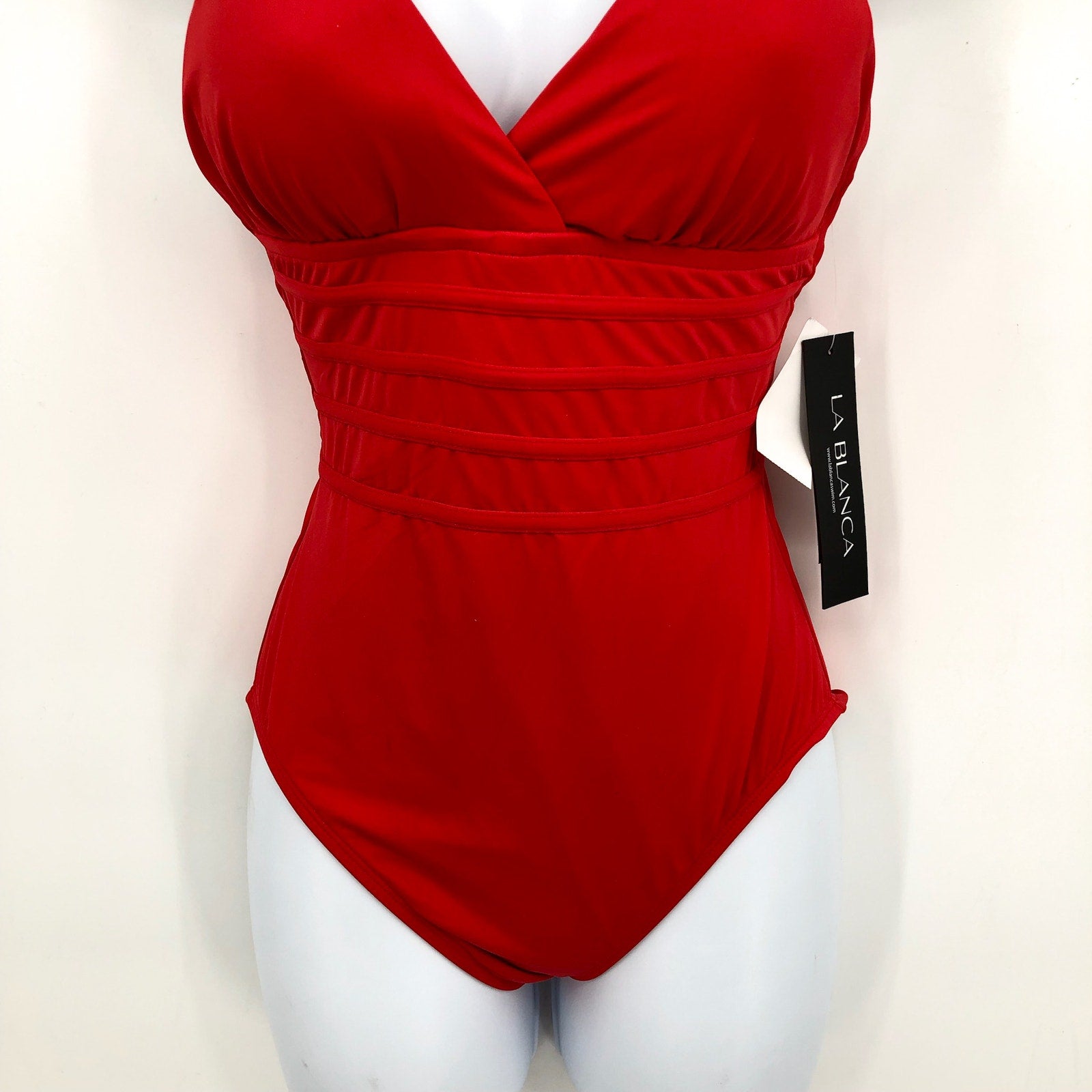 LA BLANCA Island Goddess One Piece Swimsuit Size 12 Cherry Red Cross Back NWT