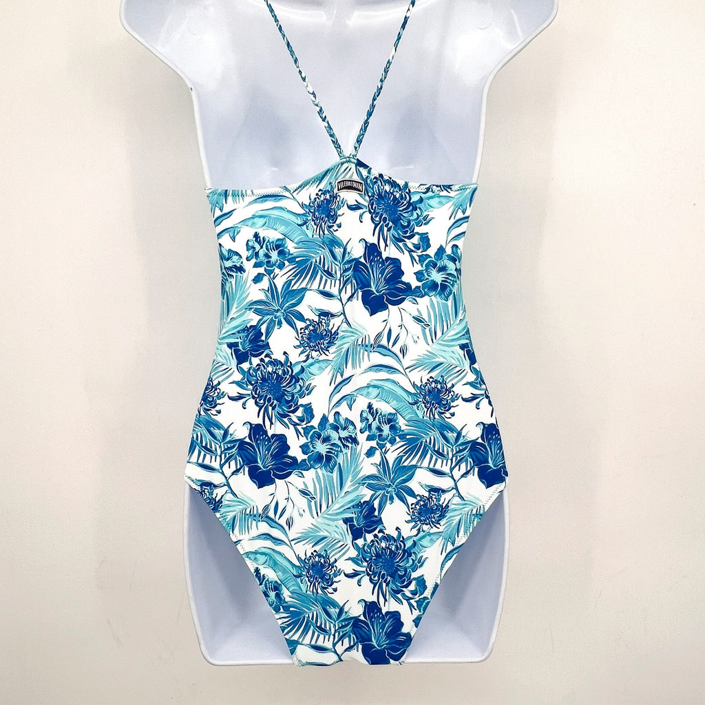 VILEBREQUIN Girl's Tahiti Flowers One Piece Swimsuit 14 ANS White Blue Print NWT