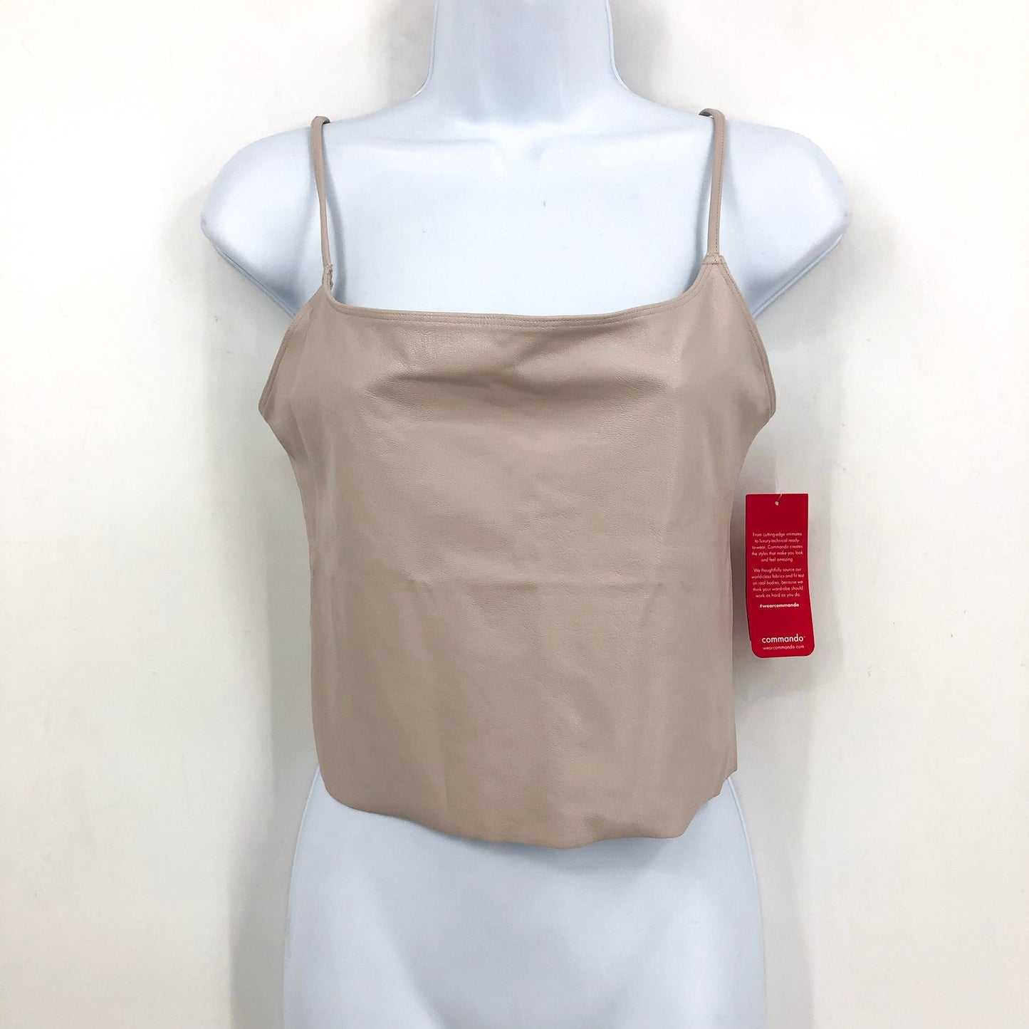 COMMANDO Womens Faux Leather Cami Crop Top Medium Beige Porcelain Stretch NWT