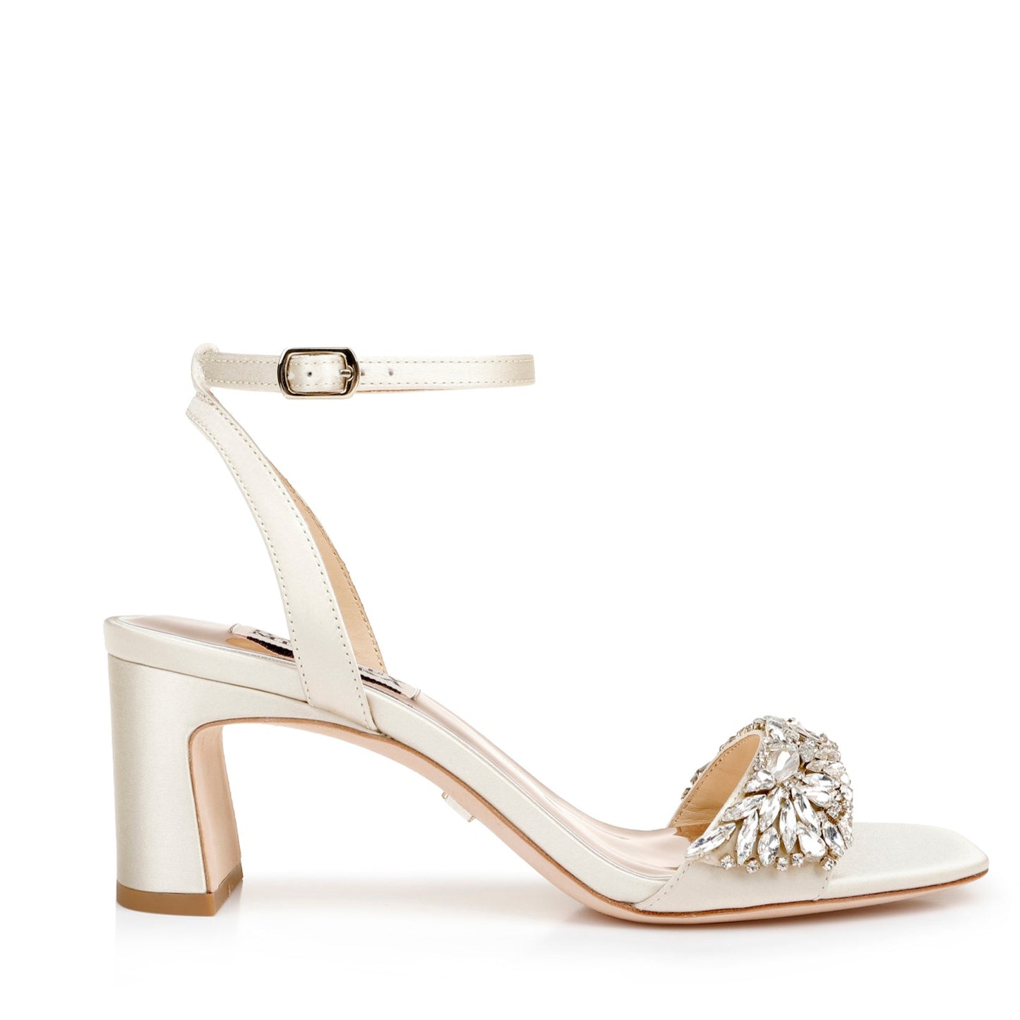 Badgley Mischka Womens Marsha Satin Heels US 9 Ivory Sandals Rhinestone NWOB