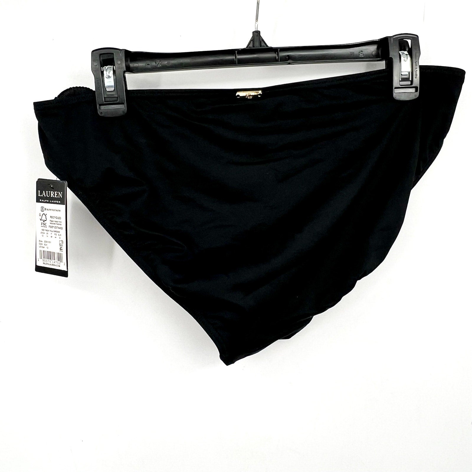 LAUREN RALPH LAUREN Women's Macrame O-Ring Bikini Bottom Size 12 Black NWT