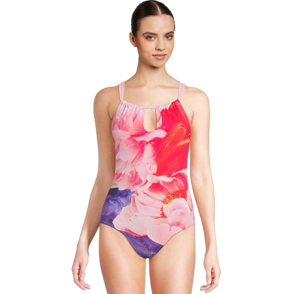 TOMMY BAHAMA High Neck One Piece Swimsuit 12 Touch Of Pink Penney Blooms NWT