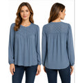DANIEL RAINN Womens Eyelet Blouse Medium Blue Mirage Puff Long Sleeve NWT