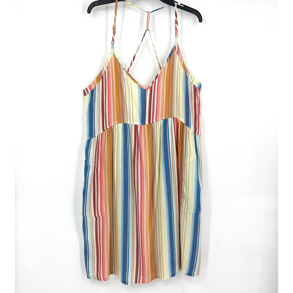 PRANA Women's Fernie Boho Dress Large Multi Baja Stripe Crisscross Cover Up NWT