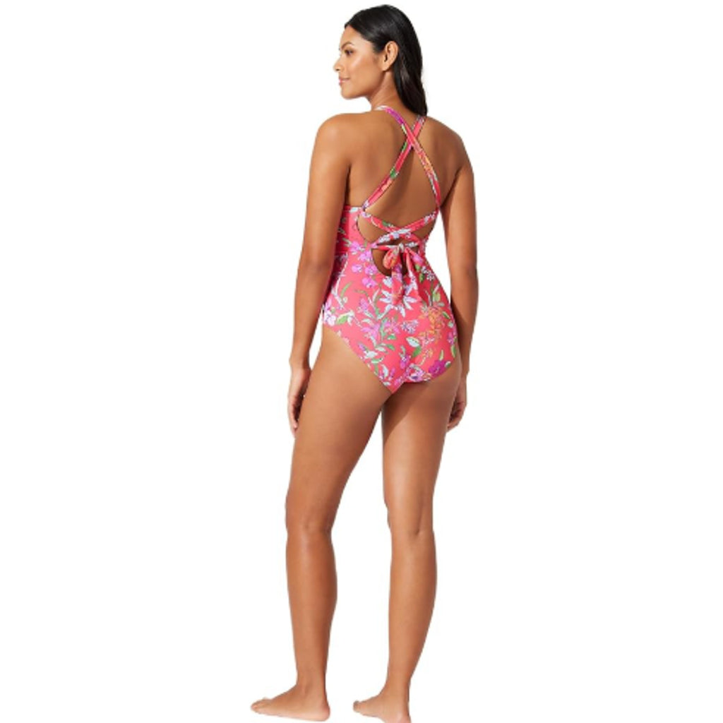 TOMMY BAHAMA Reversible One Piece Swimsuit Size 14 Pink Floral Gingham NWT