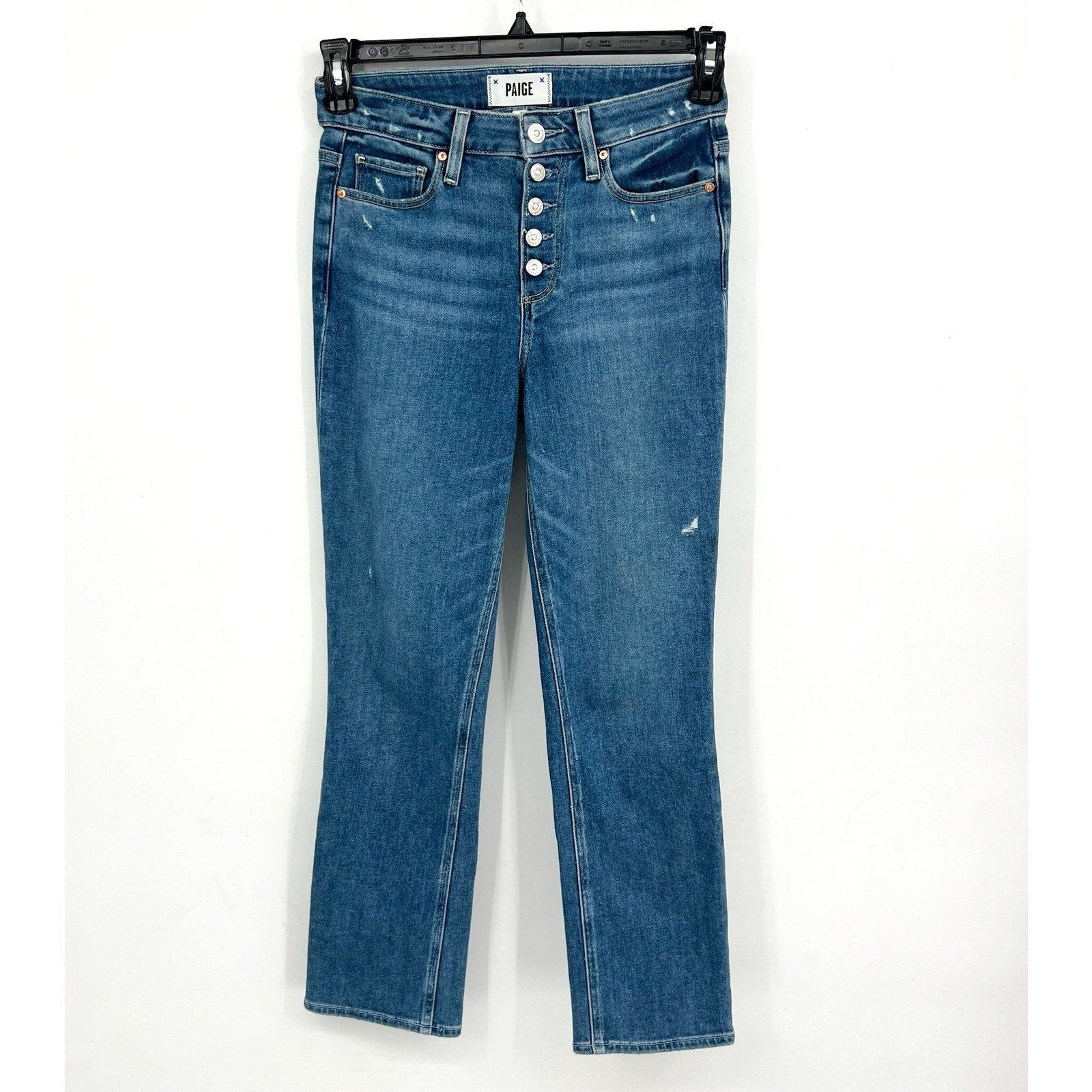 PAIGE Cindy Crop Jeans 26x27 US 2 Say Anything Blue Exposed Button Fly NWT