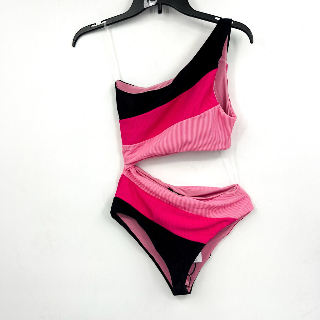 BEACH RIOT Women's Joyce One-Piece Swimsuit Small Pink Black One-Shoulder NWT