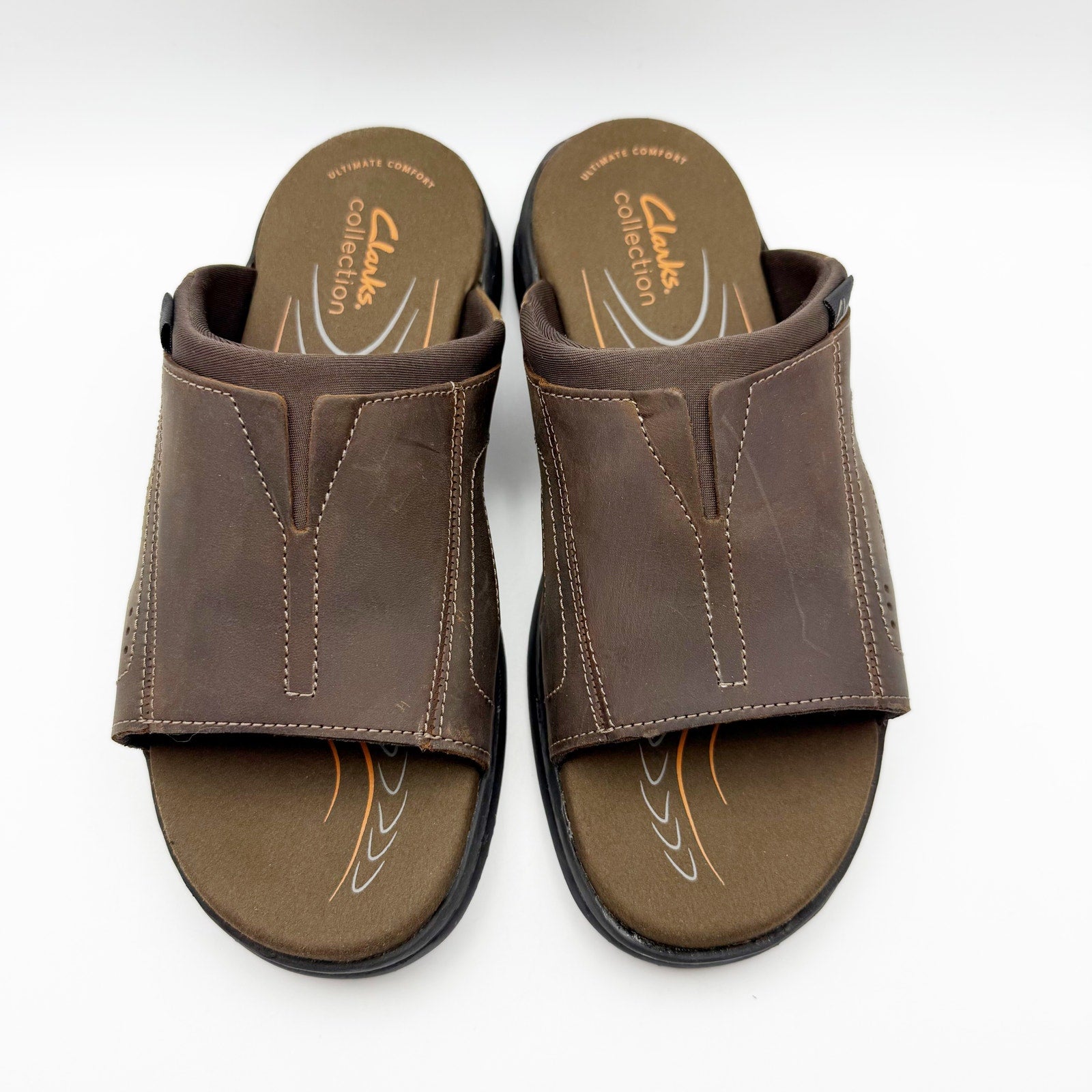 Clarks Mens Walkford Band Sandals US 7 Dark Brown Beeswax Leather Slip On NIB