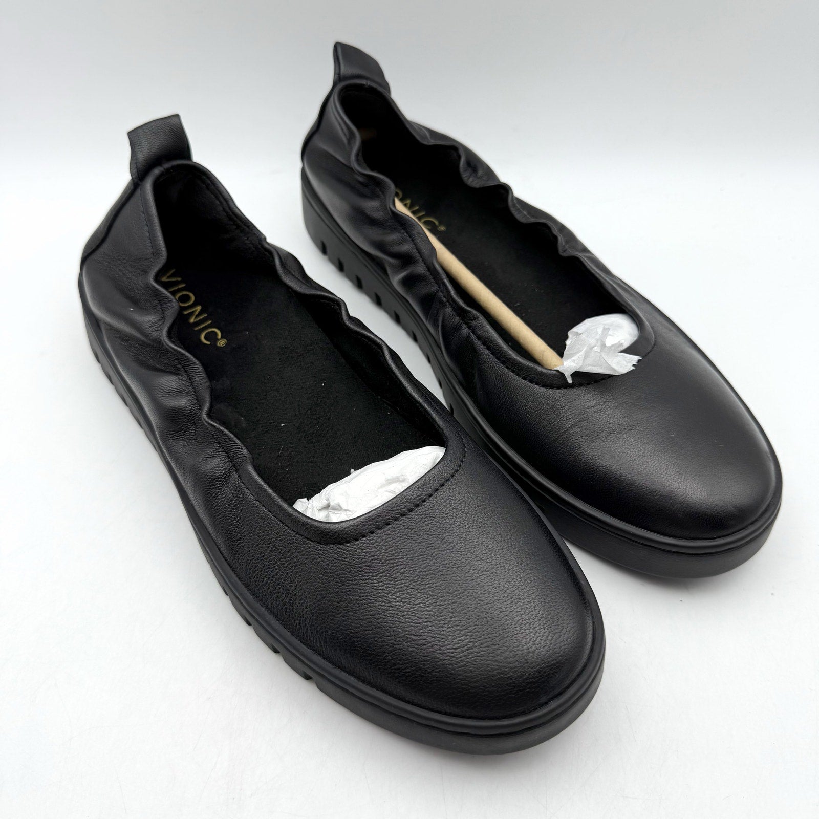VIONIC Womens Uptown Ballet Slip-on Flats US 7 EU 37 Black Leather NWOB