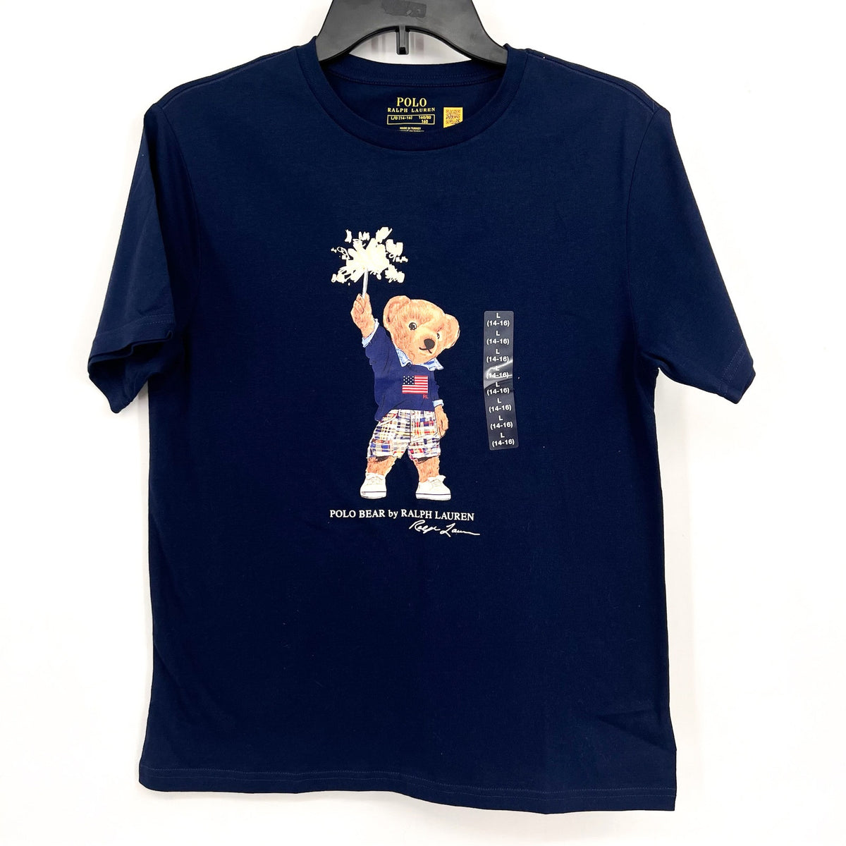 POLO RALPH LAUREN Sparkle Polo Bear T-Shirt Youth Large Navy Blue NWT