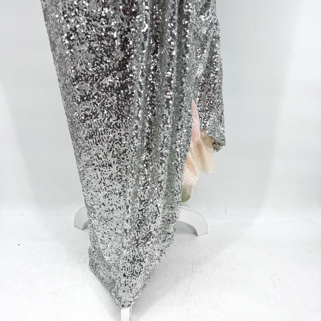 PREEN BY THORNTON BREGAZZI Welda Sequin Dress Medium Silver Long Sleeve NWOT