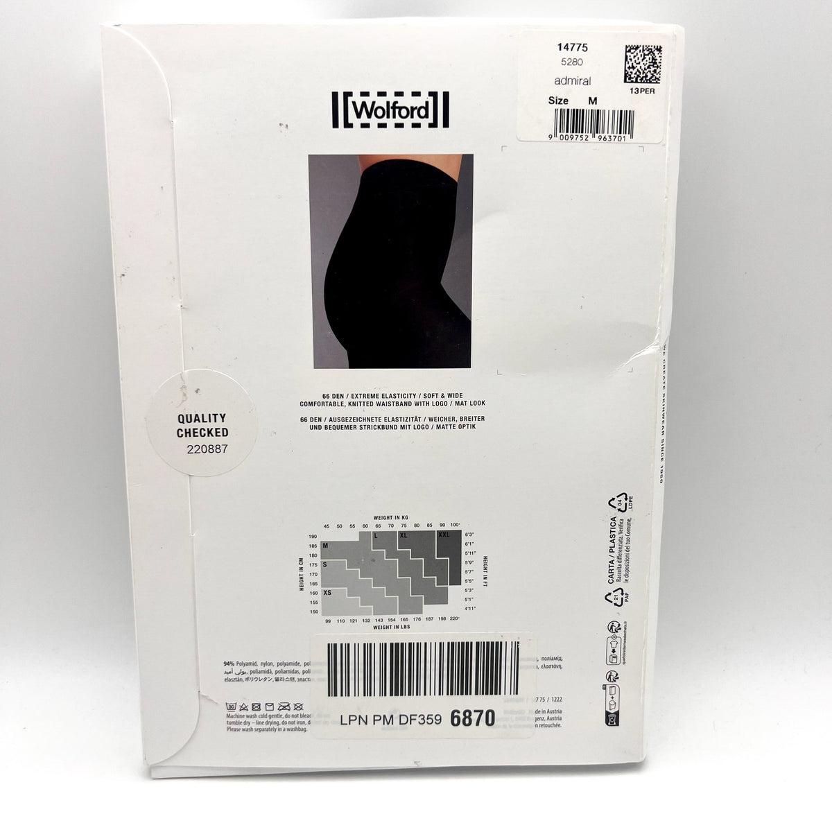WOLFROD Women's Velvet De Luxe 66 Tights Medium Black Admiral Flawless NWT