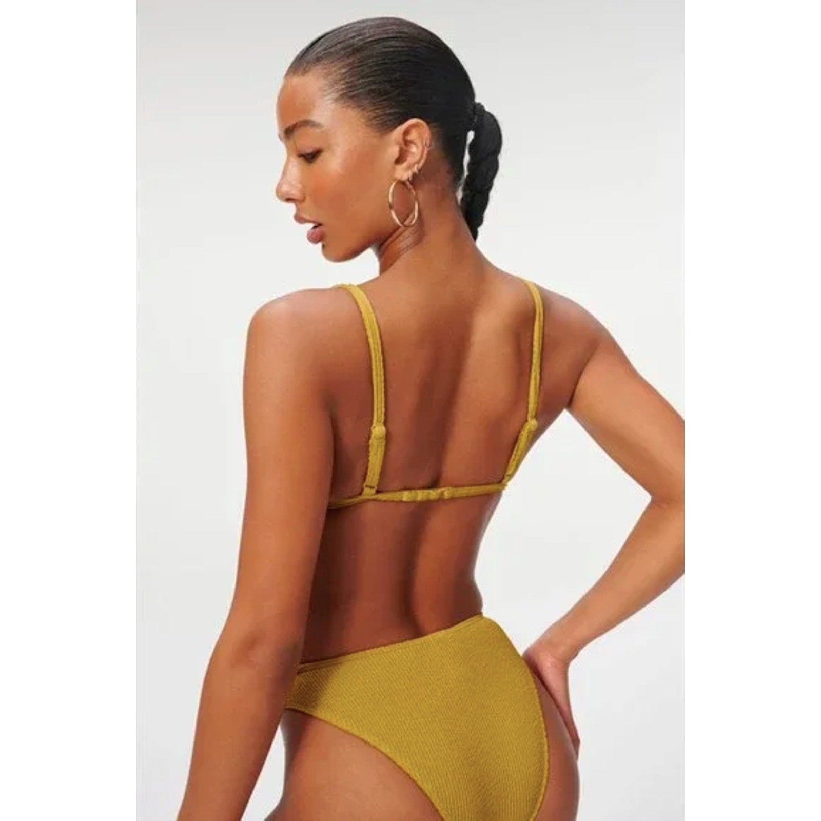 Good American Always Fits Triangle Bikini Top Size 0 XS Swim Dirty Olive NWT