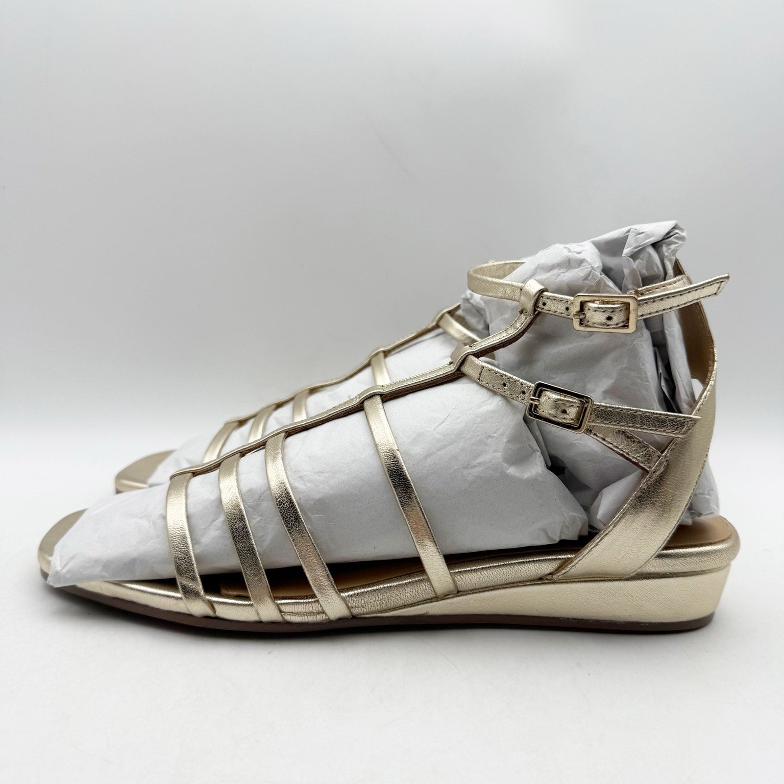 Seychelles Womens Luxurious Wedge Sandals US 7.5 Gold Leather Gladiator NWOB