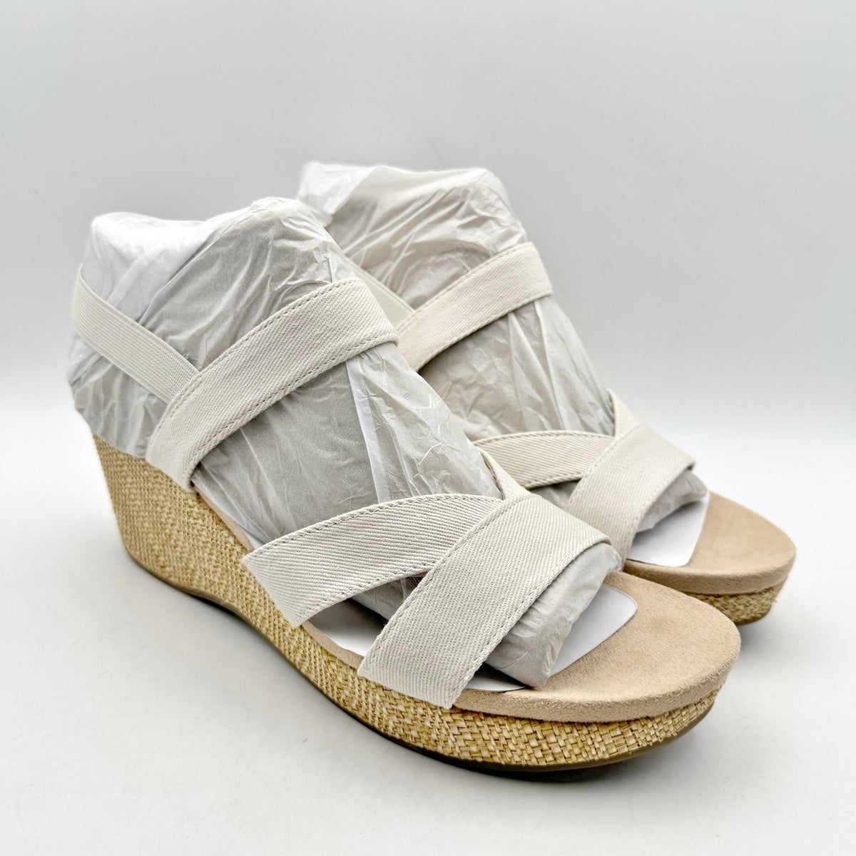 LifeStride Womens Danita Wedge Sandals Size 9.5 Bone Off White Canvas NIB