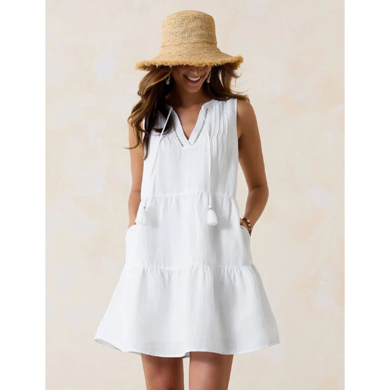 TOMMY BAHAMA Women's St Lucia Sleeveless Tier Dress Small White Cover Up NWT