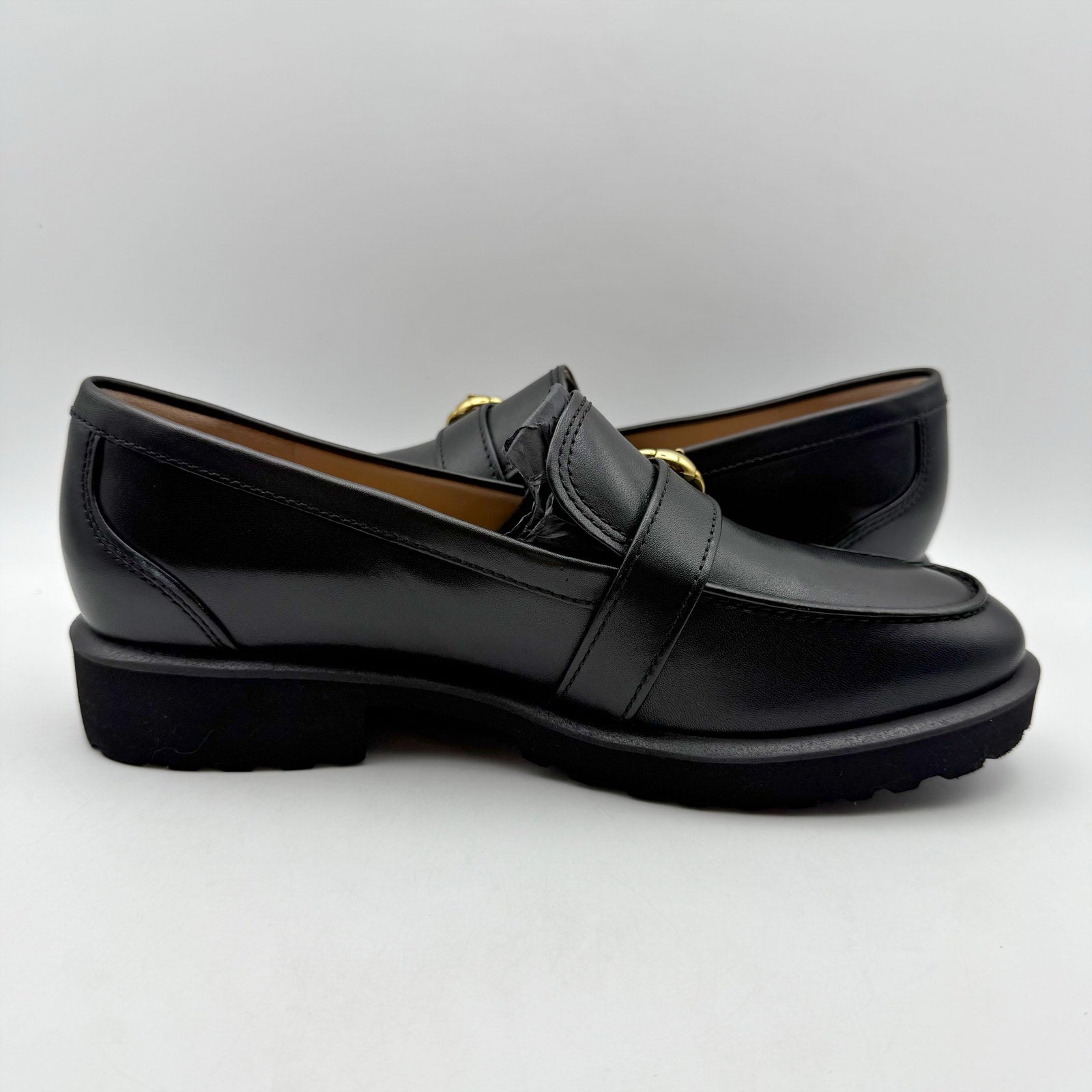 Cole Haan Womens Giana Buckle Loafers US 8 B EU 38.5 Black Leather NIB