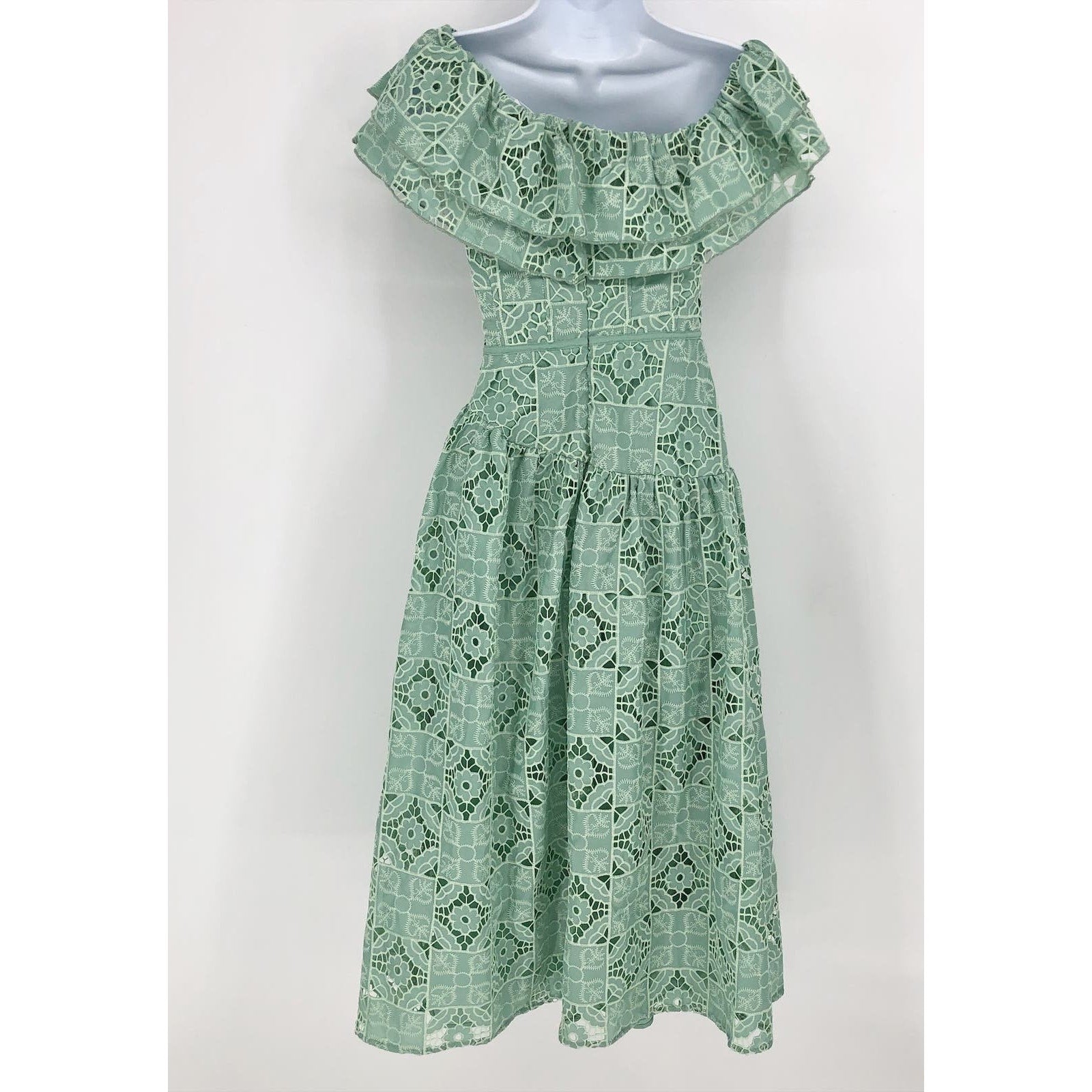 ASOS DESIGN One Shoulder Midi Dress Small Sage Green Patched Lace Ruffle NWOT
