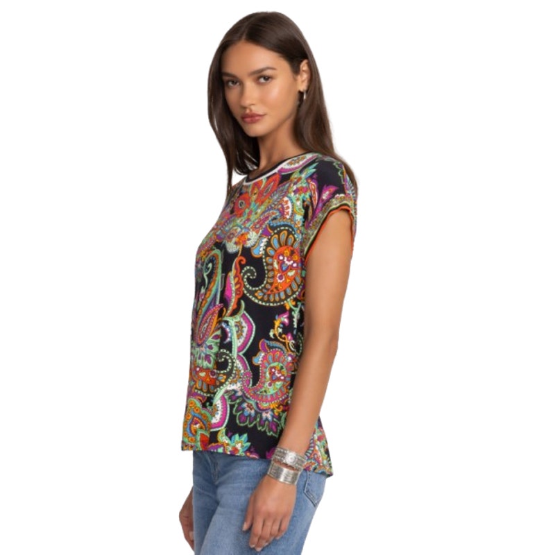 JOHNNY WAS Women's The Janie Favorite Relaxed Tee Medium Black Multi Print NWT