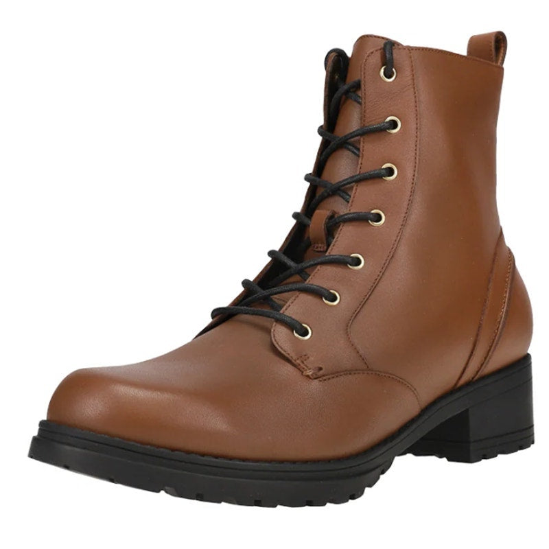 Cole Haan Womens Camea Combat Boots US 7 Brown Leather Zip Side Waterproof NWOB