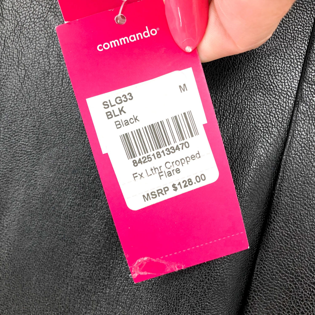 COMMANDO Women's Faux Leather Cropped Flare Leggings Medium Black Stretch NWT