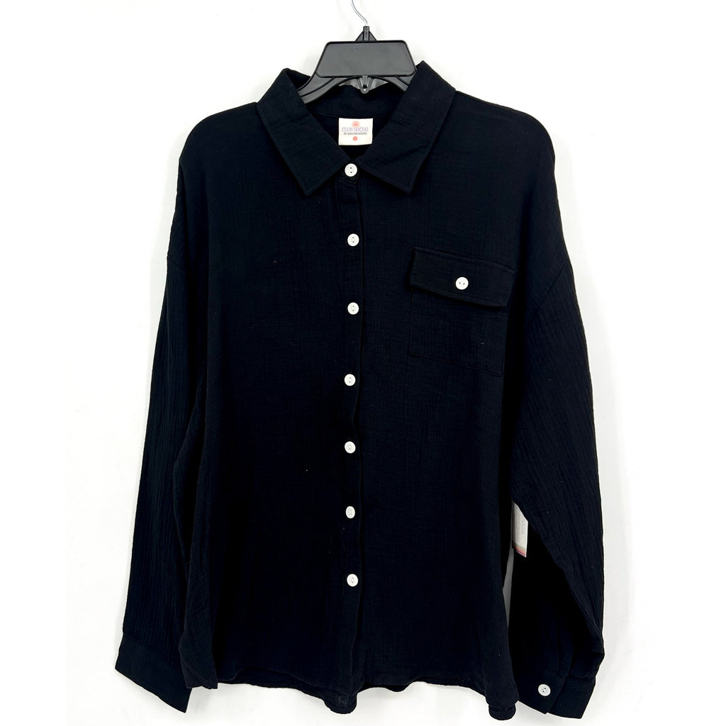 CLUB SOCIAL JADELYNN BROOKE Casual Button Up Shirt Large Black Long Sleeve NWT