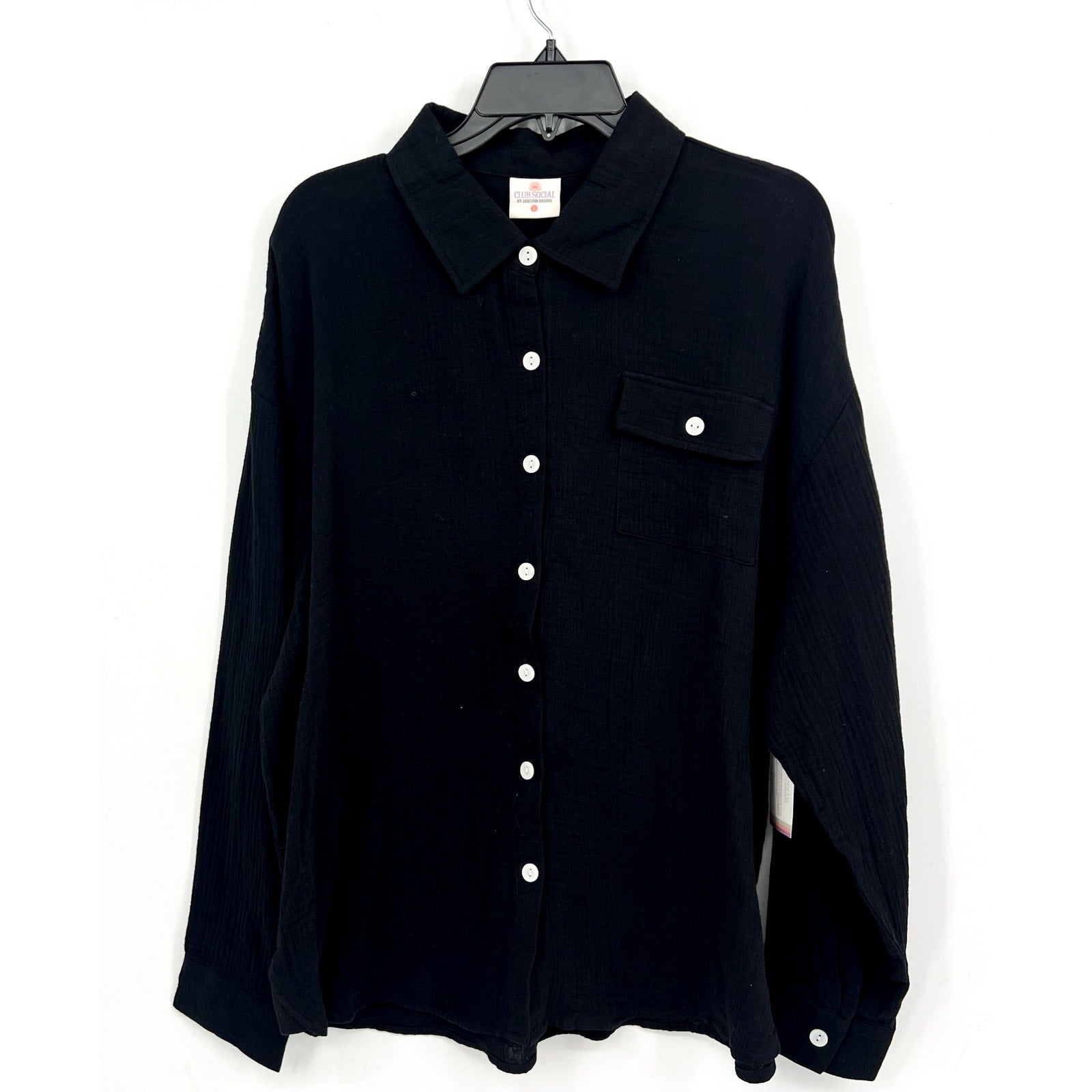 CLUB SOCIAL JADELYNN BROOKE Casual Button Up Shirt Large Black Long Sleeve NWT
