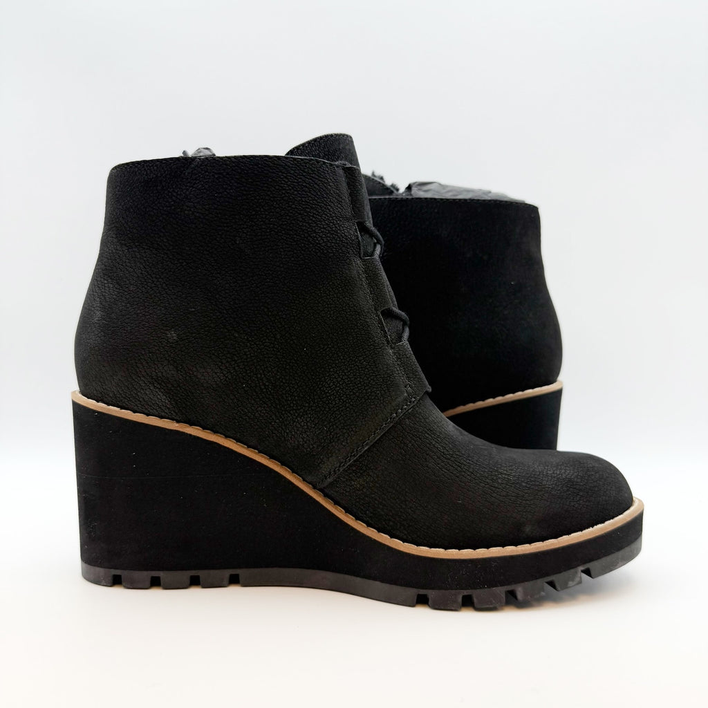 Eileen Fisher Women’s Alpine Ankle Boots Size 9 Black Leather Lace Up Wedge NIB