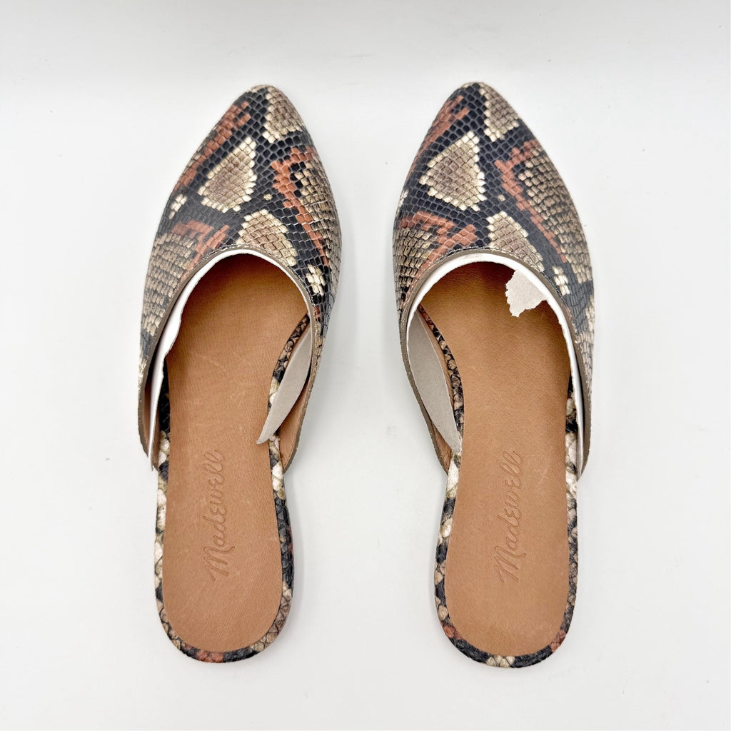 Madewell Womens Remi Mules Size 6 M Brown Leather Snake Print Slide Flats NIB